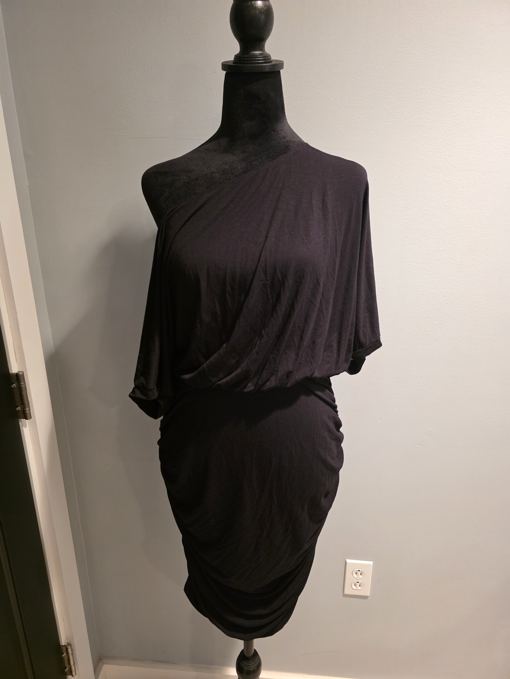 SHEIN Black One-Shoulder Ruched Dress